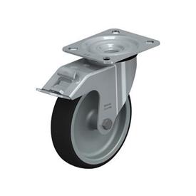  LE-PATH Roulettes pivotantes en acier à bande de roulement en polyuréthane pour service mi-lourd, avec support de platine Type: G-FI - Palier lisse avec frein stop-fix