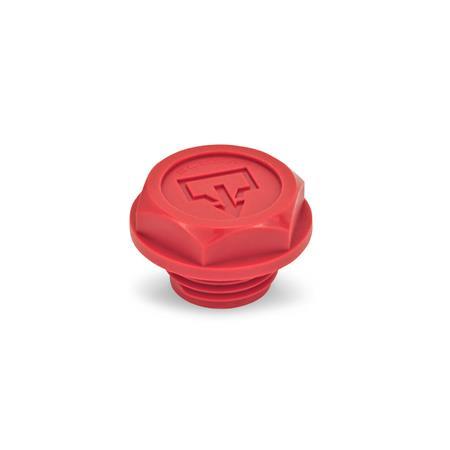 EN 740.2 Plastic Fluid Drain Plugs, Red, with Recessed O-Ring 