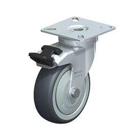  LPA-TPA Steel Light Duty Swivel Casters, with Thermoplastic Rubber Wheels and Plate Mounting, Standard Bracket Series Type: K-FI-FK - Ball bearing with stop-fix brake, with thread guard