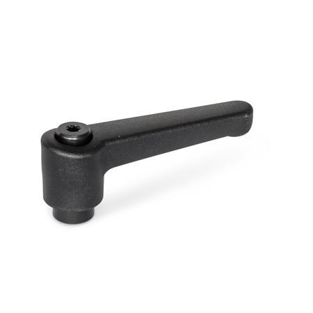 WN 302 Nylon Plastic Straight Adjustable Levers, Tapped or Plain Bore Type, with Blackened Steel Components Color: SW - Black, RAL 9005, textured finish