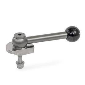 GN 918.7 Stainless Steel Clamping Cam Units, Downward Clamping, Screw from the Back Type: GVB - With ball lever, straight (serrations)<br />Clamping direction: L - By counter-clockwise rotation