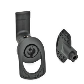 EN 115.5 Mécanismes de verrouillage de porte en plastique, manipulation par clé à douille, pour montage par encliquetage Type: VDE - Manipulation par double panneton<br />Finition: SW - Noir, RAL 9005, finition texturée<br />N° d'identification: 3 - Logement de verrou avec arrêt, rond avec poignée