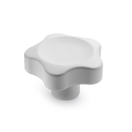 Solid Five-Lobed Knobs EN 5337.4: Plastic, with Stainless Steel Tapped Insert, White