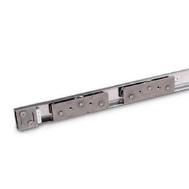 GN 1490 Stainless Steel Cam Roller Linear Guide Rail Systems, Formed Rail Profile Type: B3 - With two cam roller carriages with 3 rollers<br />Identification no.: 1 - With one end stop<br />Material: NI - Stainless steel