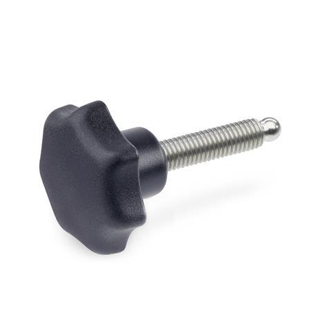 GN 6336.11 Technopolymer Plastic Star Knobs, with Stainless Steel Threaded Stud, with Ball End 