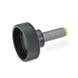 GN 421.10 Technopolymer Plastic Hollow Knurled Screws, with Stainless Steel Threaded Stud, with Brass or Plastic Tip Tip material: MS - Brass