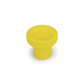 EN 676 Perillas moleteadas de plástico tecnopolímero, Ergostyle®, con inserto roscado Color: GB - Amarillo, RAL 1021, Acabado mate
