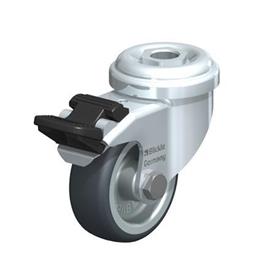 LRA-TPA Rodajas giratorias de acero de servicio ligero con ruedas de caucho termoplástico, y ajuste con agujero para perno  Type: G-FI - Cojinete liso con freno «stop-fix»