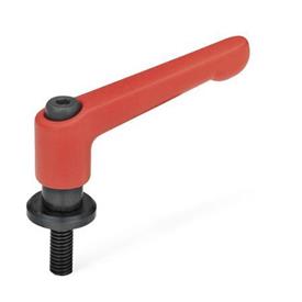 GN 307 Zinc Die-Cast Adjustable Levers, Threaded Stud Type, with Washer Color: RS - Red, RAL 3000, textured finish