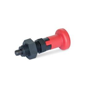 EN 617.2 Plastic Indexing Plungers, with Steel Plunger Pin, Lock-Out and Non Lock-Out, with Red Knob Type: CK - Lock-out, with lock nut<br />Material: ST - Steel