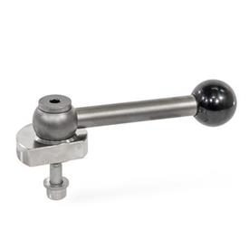 GN 918.5 Stainless Steel Eccentrical Cam Units, Radial Clamping, Screw from the Back Type: GVB - With ball lever, straight (serrations)<br />Clamping direction: R - By clockwise rotation (drawn version)