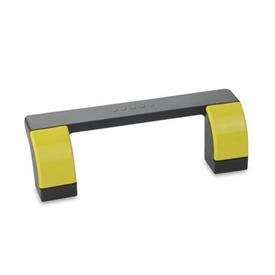 EN 630.1 Jaladeras en «U» abiertas, inclinadas de plástico tecnopolímero, con agujeros pasantes avellanados, Ergostyle® Color de las cubiertas: DGB - Amarillo, RAL 1021, acabado brillante