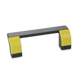 EN 630.1 Technopolymer Plastic Off-Set Open &quot;U&quot; Handles, Ergostyle®, with Counterbored Through Holes Color of the cover caps: DGB - Yellow, RAL 1021, shiny finish