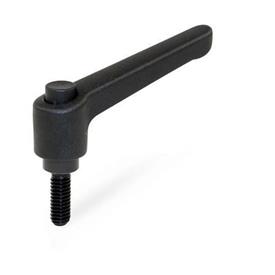 WN 303 Nylon Plastic Adjustable Levers with Push Button, Threaded Stud Type, with Blackened Steel Components Lever color: SW - Black, RAL 9005, textured finish<br />Push button color: S - Black, RAL 9005
