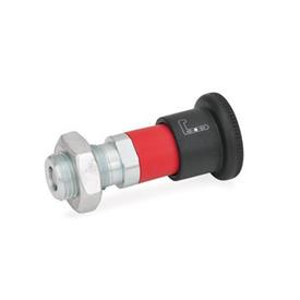 GN 816.1 Steel Locking Indexing Plungers, Plunger Pin Retracted in Normal Position Type: ARK - Operation with knob, red sleeve, with lock nut