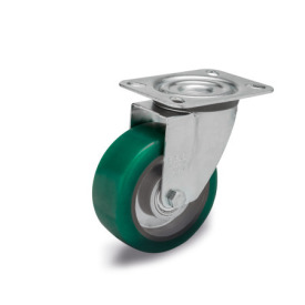 EN 22886 Steel Medium Duty Casters, Polyurethane Wheel Tread, Aluminum Wheel Core, Light Version Bearing type: K - Annular ball bearing<br />Bracket type: L - Swivel bracket with mounting plate<br />Coding: L - Light version<br />Bracket material: ST - Steel sheet metal