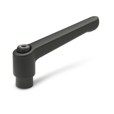 GN 300 Zinc Die-Cast Adjustable Levers, Tapped or Plain Bore Type, with Blackened Steel Components Color / Finish: SW - Black, RAL 9005, textured finish