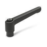 Zinc Die-Cast Adjustable Levers, Tapped or Plain Bore Type, with Blackened Steel Components