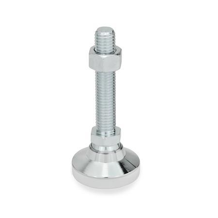 GN 343.2 Steel Leveling Feet, Threaded Stud Type, with or without Plastic / Rubber Cap Type: KS - With plastic cap, gliding