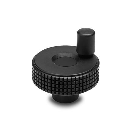 EN 735 Technopolymer Plastic Knurled Control Knobs, with Mini Revolving Handle 