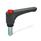 EN 600 Technopolymer Plastic Straight Adjustable Levers, Ergostyle®, with Push Button, Threaded Stud Type, with Steel Components Color of the push button: DRT - Red, RAL 3000, shiny finish