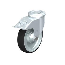  LER-PATH Steel Swivel Polyurethane Treaded Casters, with bolt hole fitting Type: K-FI - Ball bearing with stop-fix brake