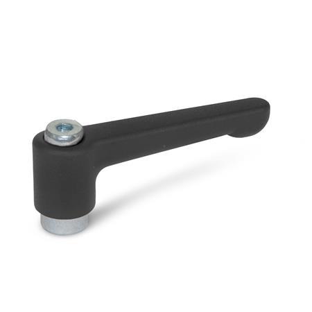 GN 302.2 Zinc Die-Cast Straight Adjustable Levers, Tapped Type, with Zinc Plated Steel Components Color: SW - Black, RAL 9005, textured finish