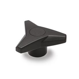 EN 533.6 Technopolymer Plastic Three-Lobed Knobs, Softline, with Brass / Stainless Steel Tapped Insert Color of the cover cap: DSW - Black, RAL 9005, matte finish