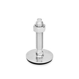 GN 41 Metric Thread, Stainless Steel Leveling Feet, Tapped Socket or Threaded Stud Type Type (Base): D3 - With rubber pad, vulcanized, black<br />Version (Stud / Socket): VK - With nut, external hex at the top, wrench flat at the bottom