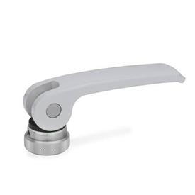 GN 927.4 Zinc Die-Cast Clamping Levers with Eccentrical Cam, Tapped Type, with Stainless Steel Components Type: A - Plastic contact plate with setting nut<br />Color: S - Silver, RAL 9006