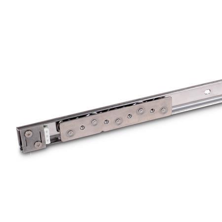 GN 1490 Stainless Steel Cam Roller Linear Guide Rail Systems, Formed Rail Profile Type: A5 - With one cam roller carriage with 5 rollers
Identification no.: 1 - With one end stop
Material: NI - Stainless steel