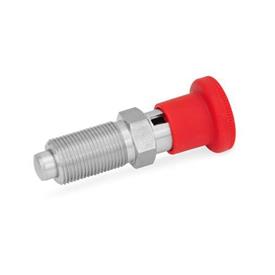 GN 817 Stainless Steel Indexing Plungers, Lock-Out and Non Lock-Out, with Multiple Pin Lengths, with Red Knob Material: NI - Stainless steel<br />Type: C - Lock-out, without lock nut<br />Color: RT - Red, RAL 3000, matte finish