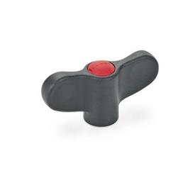 EN 634 Technopolymer Plastic Wing Nuts, with Brass Tapped Through Insert , Ergostyle® Color of the cover cap: DRT - Red, RAL 3000, matte finish