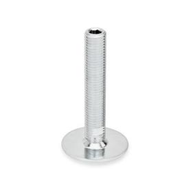 GN 40 Steel Leveling Feet, Tapped Socket or Threaded Stud Type Type (Base): A0 - Without rubber pad / cap<br />Version (Stud / Socket): U - Without nut, internal hex at the top, wrench flat at the bottom