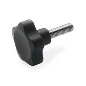 EN 5337.4 Technopolymer Plastic Solid Five-Lobed Knobs, with Steel / Stainless Steel Threaded Stud 