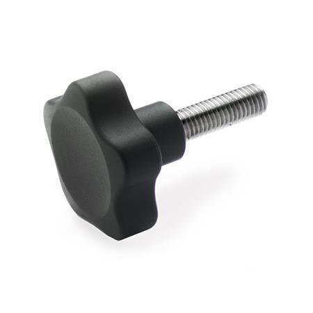EN 5337.4 Technopolymer Plastic Solid Five-Lobed Knobs, with Steel / Stainless Steel Threaded Stud 
