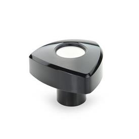 EN 5339 Technopolymer Plastic Triangular Knobs, with Brass Tapped Insert Color: SW - Black, RAL 9005