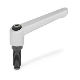 GN 306 Manettes indexables en zinc moulé sous pression, avec goujons filetés à pointe spéciale en acier Couleur: SR - Argenté, RAL 9006, finition texturée<br />Type: DZ - Pointe ovale durcie, acier
