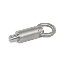 GN 722.4 Stainless Steel Indexing Plungers, Non Lock-Out, Weldable Material: A4 - Stainless steel precision casting<br />Type: R - Round, with pull ring, fixed