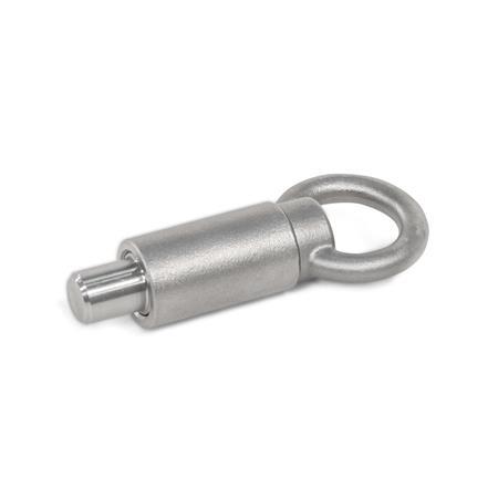 GN 722.4 Stainless Steel Indexing Plungers, Non Lock-Out, Weldable, with Pull Ring Material: A4 - Stainless steel precision casting
Type: R - Round, with pull ring, fixed