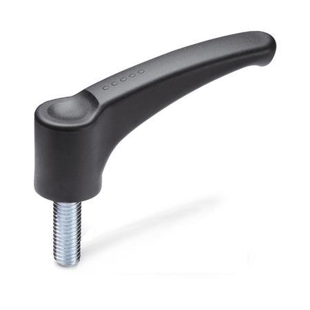 EN 601 Technopolymer Plastic Clamping Levers, Ergostyle®, Threaded Stud Type, with Steel Components 