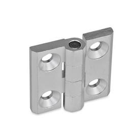 GN 237 Zinc Die-Cast or Aluminum Hinges, with Countersunk Bores or Threaded Studs Material: AL - Aluminum<br />Type: A - 2x2 bores for countersunk screws<br />Finish: EL - Anodized finish, natural color