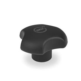 EN 5342 Antibacterial Plastic Three-Lobed Knobs, with Stainless Steel Tapped Insert Color: SGA - Black-gray, RAL 7021, matte finish