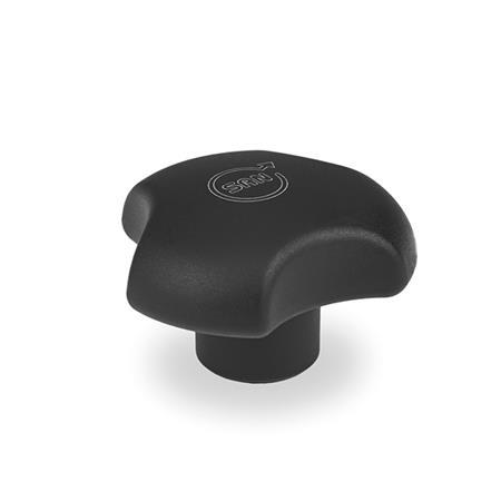 EN 5342 Antimicrobial Plastic Three-Lobed Knobs, with Stainless Steel Tapped Insert Color: SGA - Black-gray, RAL 7021, matte finish