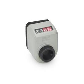 EN 954 Technopolymer Plastic Digital Position Indicators, 4 Digit Display Installation (Front view): AN - On the chamfer, above<br />Color: GR - Gray, RAL 7035