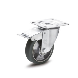 EN 22885 Steel Medium Duty Casters, Polyurethane Wheel Tread, Aluminum Wheel Core, Light Version Bearing type: K - Annular ball bearing<br />Bracket type: LF - Swivel bracket with mounting plate, with total lock brake<br />Coding: L - Light version<br />Bracket material: STE - Steel sheet metal