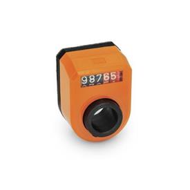 EN 953 Technopolymer Plastic Digital Position Indicators, 5 Digit Display Installation (Front view): FN - In the front, above<br />Color: OR - Orange, RAL 2004