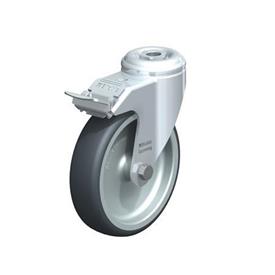 LKRA-TPA Rodajas giratorias de acero de servicio ligero, con ruedas de caucho termoplástico y ajuste con agujero para perno, serie de soportes pesados  Type: G-FI - Cojinete liso con freno «stop-fix»