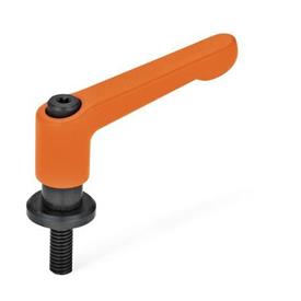 GN 307 Zinc Die-Cast Adjustable Levers, Threaded Stud Type, with Washer Color: OS - Orange, RAL 2004, textured finish