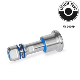 GN 8170 Stainless Steel Indexing Plungers, DGUV Certified, Lock-Out and Non Lock-Out, Hygienic Design Type: C - Lock-out<br />Identification: VH - With sealing lock nut, knob and pin side in Hygienic Design